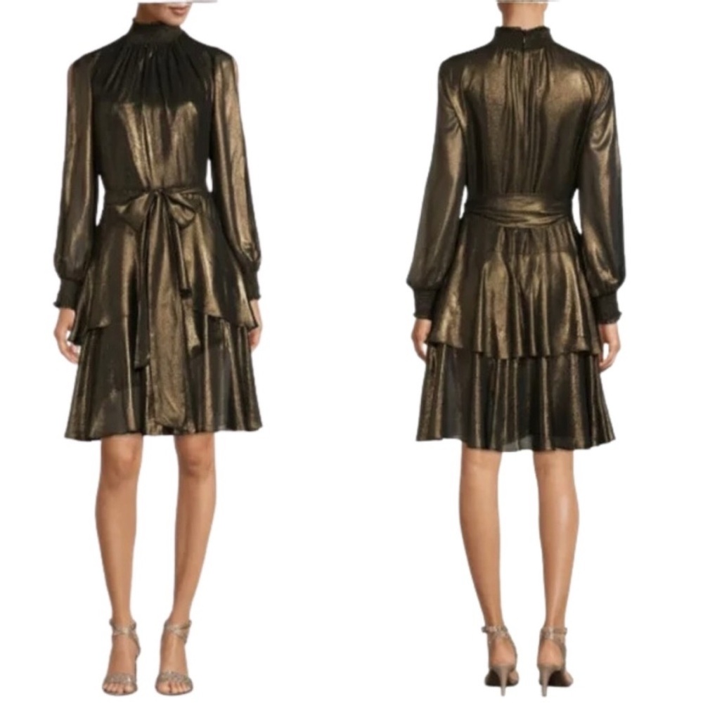 Alex Marie “Rosalia” Metallic Black n Gold Foil New Years Eve Party Dress Size 6